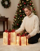 White Glitter Mesh 3D Gift Box LED Display Set | 25cm & 20cm