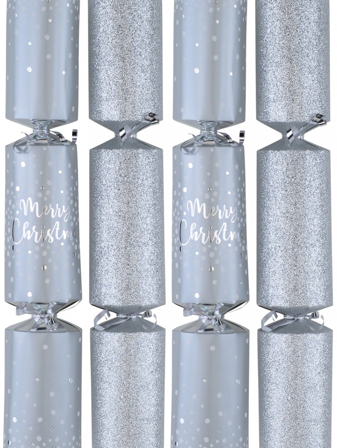 Silver Glittered & Matte With Dots Christmas Cracker Bon Bons - 10 x 36cm