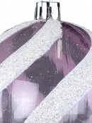 80mm White With Glitter & Light Purple Candy Swirl Christmas Ball Bauble