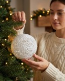 White Whimsical Signature Hollow Silver Glitter Snowflake Ball Bauble | 14cm