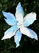 Iridescent Turquoise & Ivory Poinsettia Christmas Flower Clip Pick - 30cm Wide