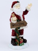 Classic Santa & Welcome Signpost Decorative Resin Statue Ornament - 34cm