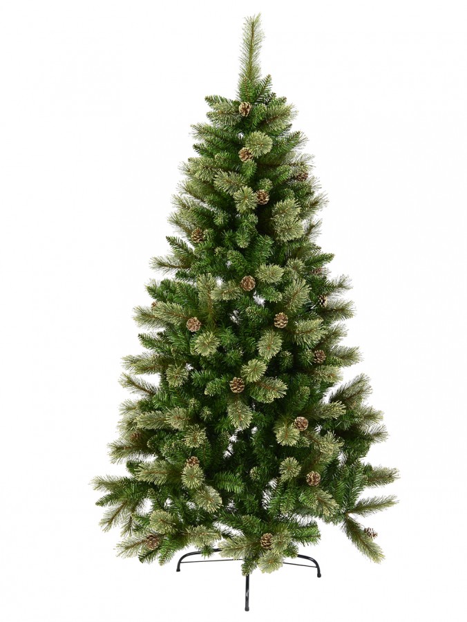 Dawn Dew Light Traditional Christmas Tree with Pine Cones & 1164 Tips - 2.3m