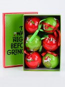 6x 70mm Red & Green Grinch Christmas Baubles With Gift Box