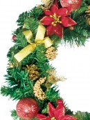 Pre-Decorated Red & Gold Pine Wreath With Poinsettia & Decorations - 44cm