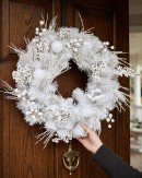 50cm Arctic White Christmas Wreath With Iridescent Berries & Juniper Picks