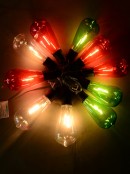 10 Incandescent Red, Green & Transparent Bulb Solar String Lights - 1.5m