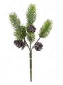 Frosted Pine Cones & Brush Branches Natural Look Pine Christmas Spray - 24cm
