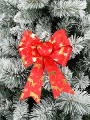 25cm Red Felt Christmas Bow With Metallic Gold Deer & Snowflake Print