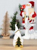 White Winter Large Santa With Gold Tree Ceramic Christmas Ornament - 19cm