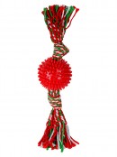 Assorted Red & Green Dog Spikey Ball Toy With Tug Rope