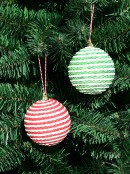 4x 80mm Natural, Red & Green Paper Rope Cord Christmas Baubles