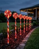 6x LED Christmas Lollipop Path Lights - Red & White Candy Swirl Stakes | 50cm