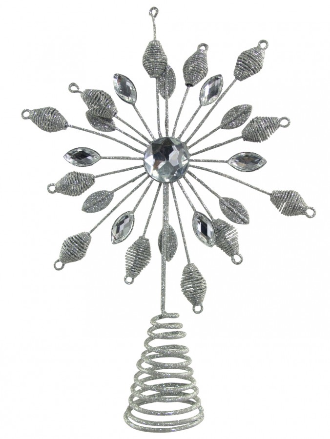 Silver Starburst & Jewel 3D Star Tree Top Decoration - 28cm