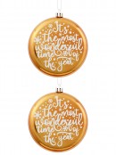 Wonderful Christmas Font On Gold Disc Tree Hanging Decorations - 2 x 11cm