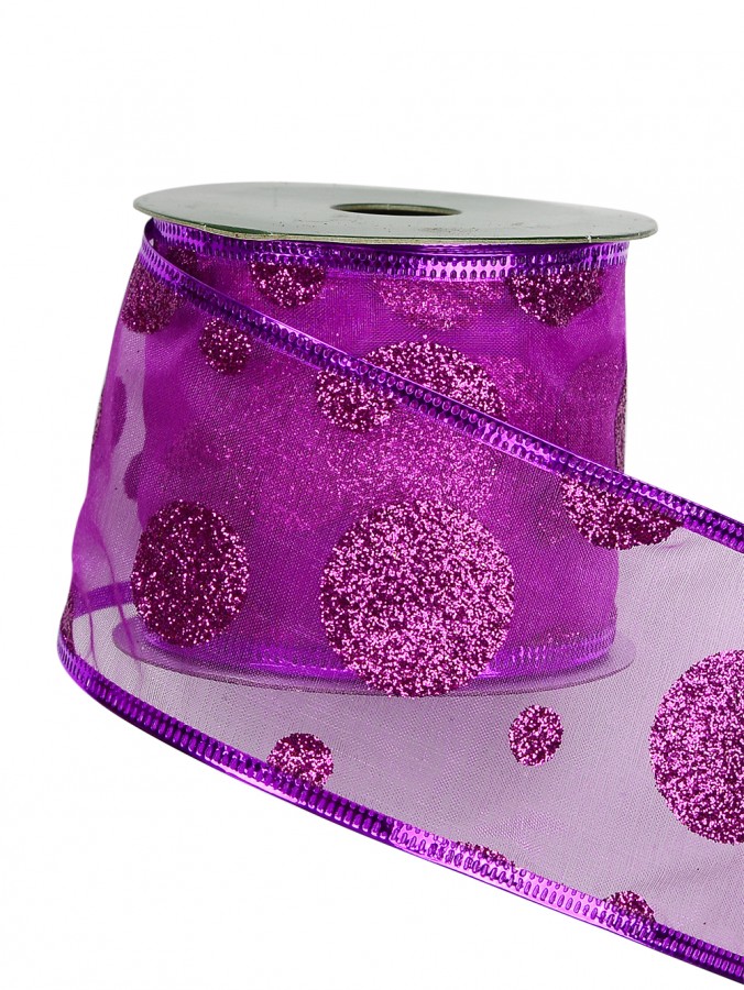 Glitter Dot Pattern On Purple Organza Christmas Ribbon - 3m