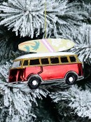 13cm Shiny Red Kombi With Rooftop Surfboard Christmas Tree Ornament