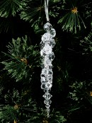 Diamond Simulant Cluster Icicle Decoration With Silver Glitter - 26cm