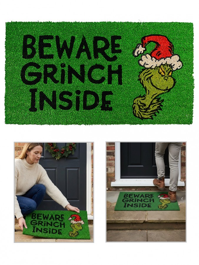 75cm Dr. Seuss The Grinch Doormat | Beware Grinch Inside Entryway Mat
