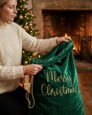 88cm Large Dark Green Velvet Merry Christmas Gold Embroidered Santa Sack