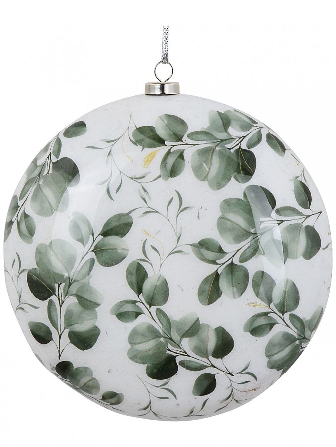 Eucalyptus Botanical Leaf Glossy White Disc Bauble | 12cm