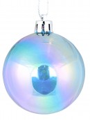 6x 60mm Blue & Clear Iridescent Soap Bubble Look Christmas Baubles
