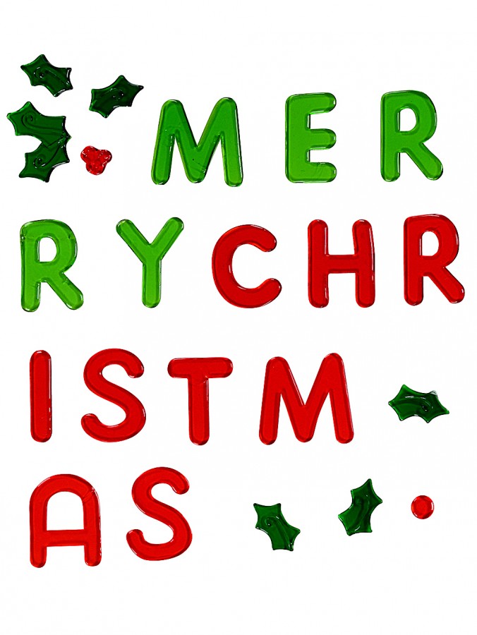 41cm Merry Christmas With Holly & Berries Gel Window Cling