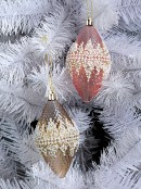 Decorated Pink & Rose Gold Textured Pinecone Christmas Baubles - 2 x 12cm