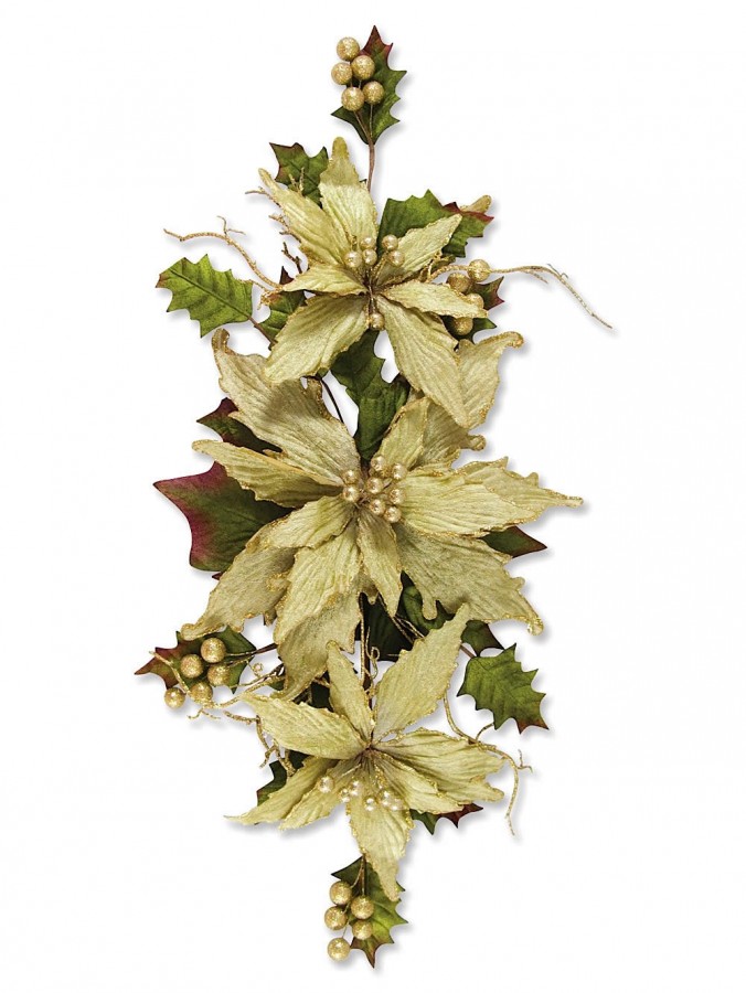 Poinsettia Centrepiece Swag With Berries, Leaves & Twigs - 57cm