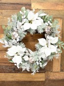 58cm Blush Meadow Flocked Wreath | Elegant Poinsettia & Gold Botanicals