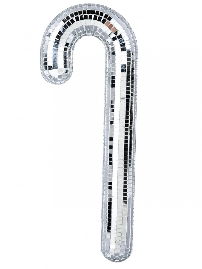 46cm Silver Reflective Mirror Ball Candy Cane Hanging Ornament