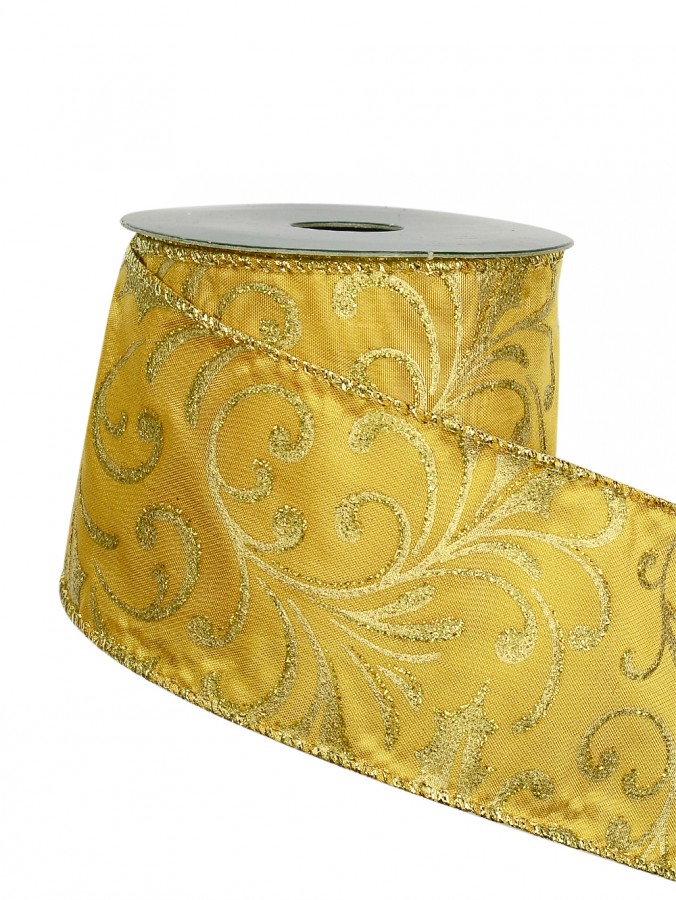 Gold Filigree Pattern On Gold Organza Ribbon - 3m