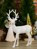 White With Silver Glitter Standing Christmas Reindeer Ornament - 32cm