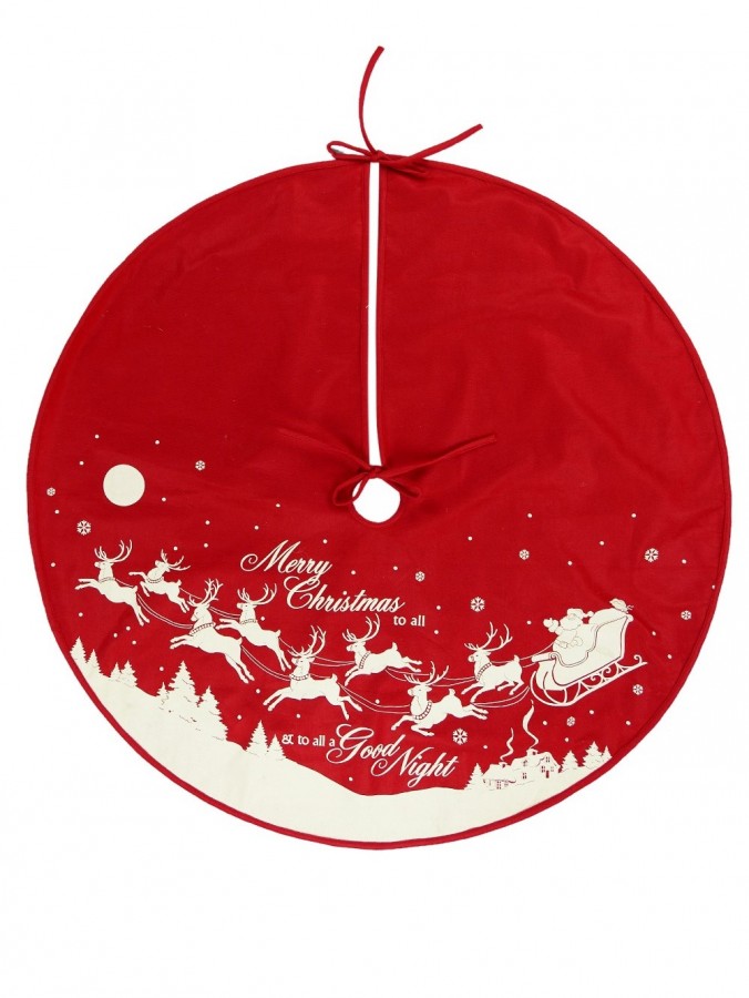 Santa, Sleigh & Reindeer Traditional Design Christmas Tree Skirt - 1.2m