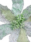 Three Leaf Style Mint & Silver Decorative Christmas Cactus Floral Pick - 22cm