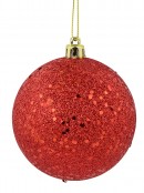 Red Metallic Sequins & Glitter Coated Christmas Bauble Decorations - 4 x 80mm