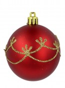 Red Baubles With Gold Stripe, Draped & Ornate Pattern Designs - 9 x 60mm