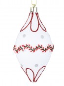3x 13cm White, Green & Red Oval Finial Baubles With Lace & Glitter Patterns
