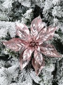 Shiny Pink Moulded PVC Poinsettia Decorative Christmas Flower Pick - 21cm