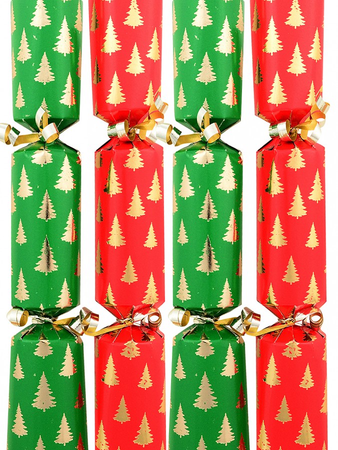 100x 24cm Red & Green With Gold Foil Christmas Trees Small Cracker Bon Bons