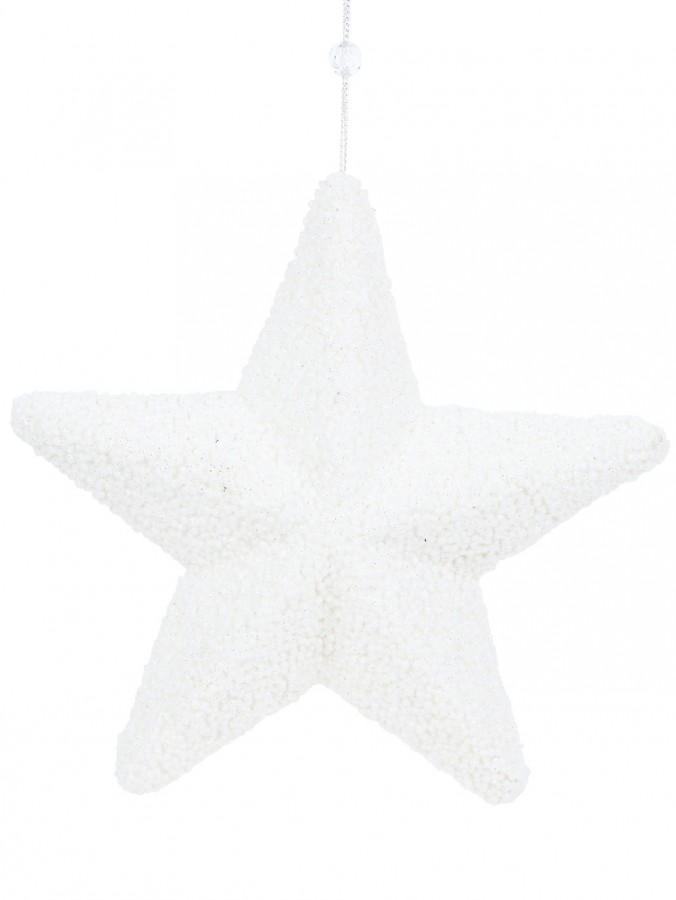 White With Silver Glitter Textured Christmas Star Hanging Decoration - 26cm