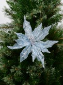 Light Baby Blue Glittered Mesh Leaf Poinsettia Christmas Flower Pick - 28cm