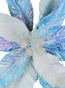 Iridescent Turquoise & Ivory Poinsettia Christmas Flower Clip Pick - 30cm Wide