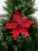 Luxe Red Poinsettia Pick With Dew Like & Glittered Fabric Leaves - 33cm