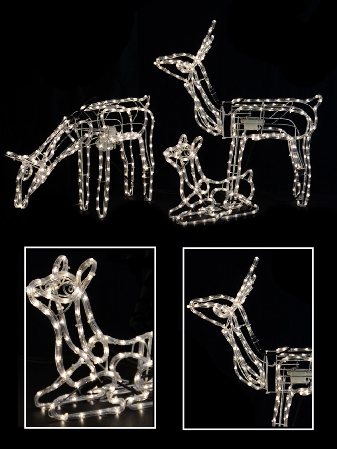 Neutral White LED Rope Light 3D Animated Reindeer Family  Display - 3 Set