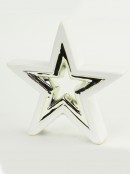 3D White Ceramic Star Ornament With Champagne Accent Stripe - 17cm