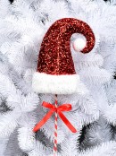 Red 3D Santa Hat & White Trim Tinsel Fleck Christmas Long Stem - 46cm Wide