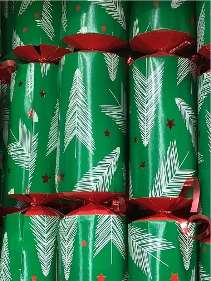 White Pine Tree Pattern On Green Christmas Cracker Bon Bons - 50 x 30cm