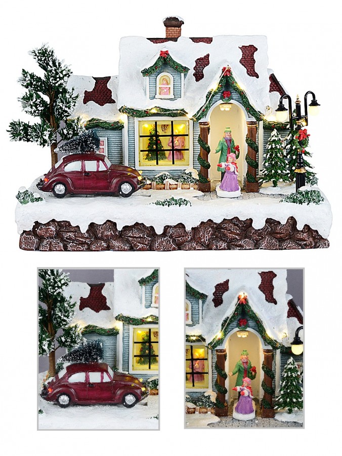 30cm Home For Christmas Animated & Musical LED Village Scene