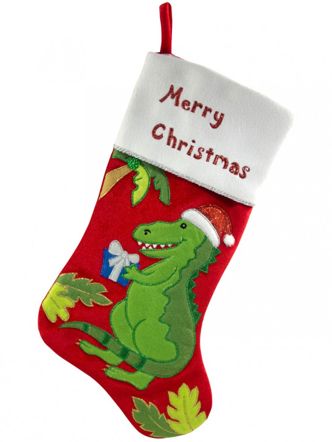 Merry Christmas Dinosaur Stocking - 48cm
